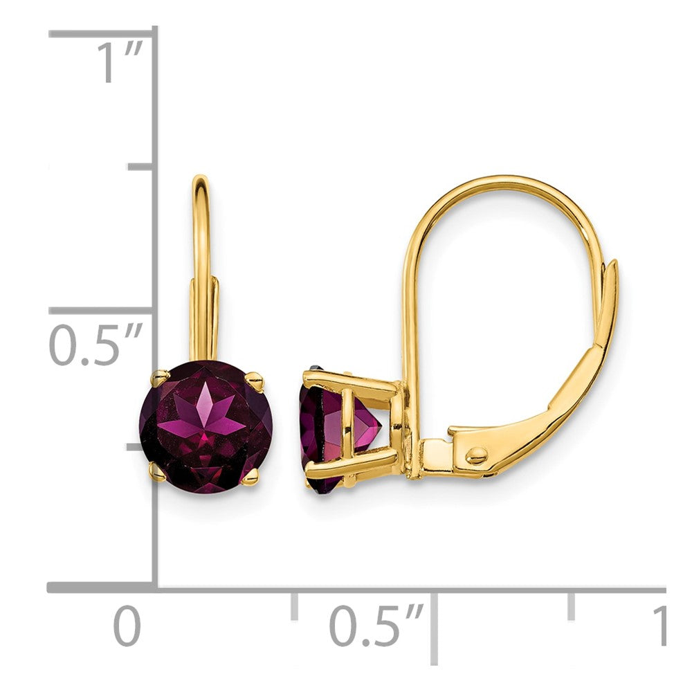 14k 6mm Rhodolite Garnet Leverback Earrings