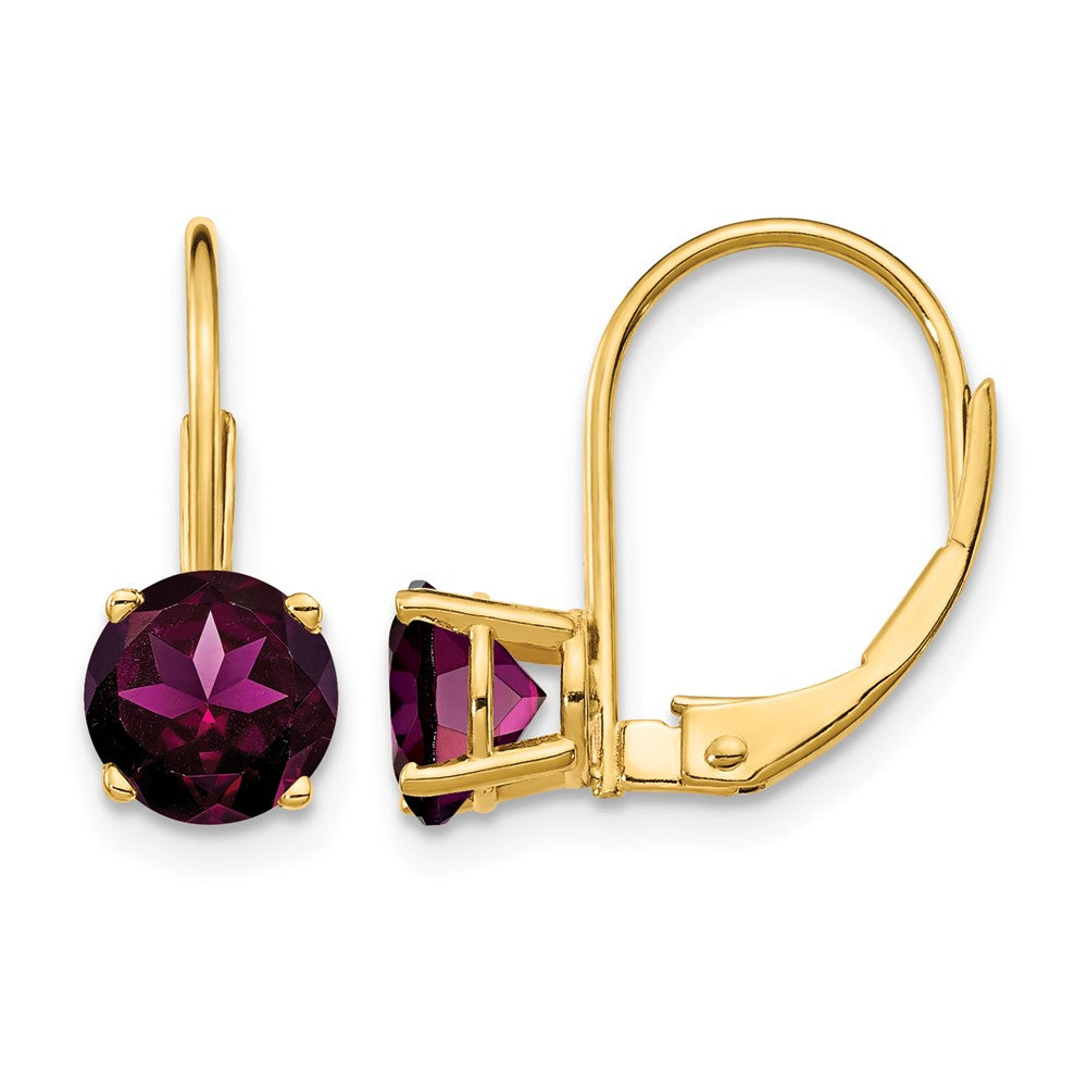 14k 6mm Rhodolite Garnet Leverback Earrings