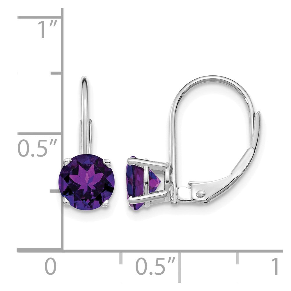 14k White Gold 6mm Amethyst Leverback Earrings