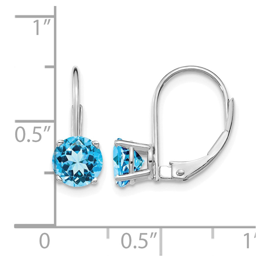 14k White Gold 6mm Blue Topaz Leverback Earrings