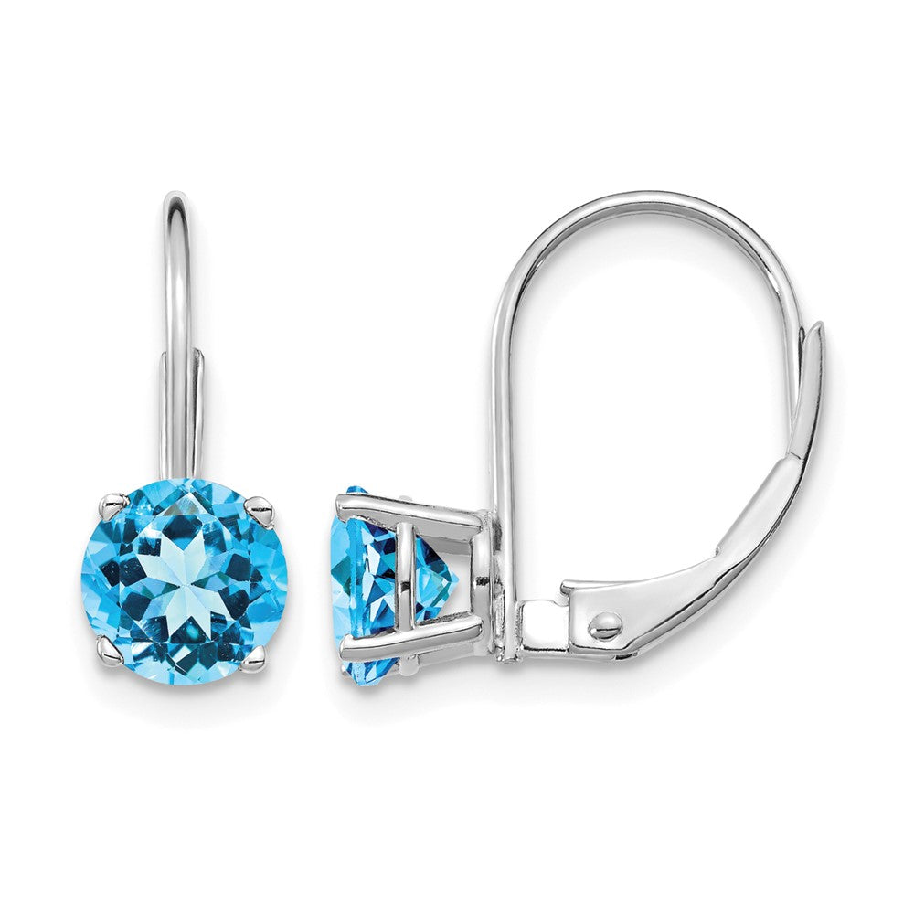 14k White Gold 6mm Blue Topaz Leverback Earrings