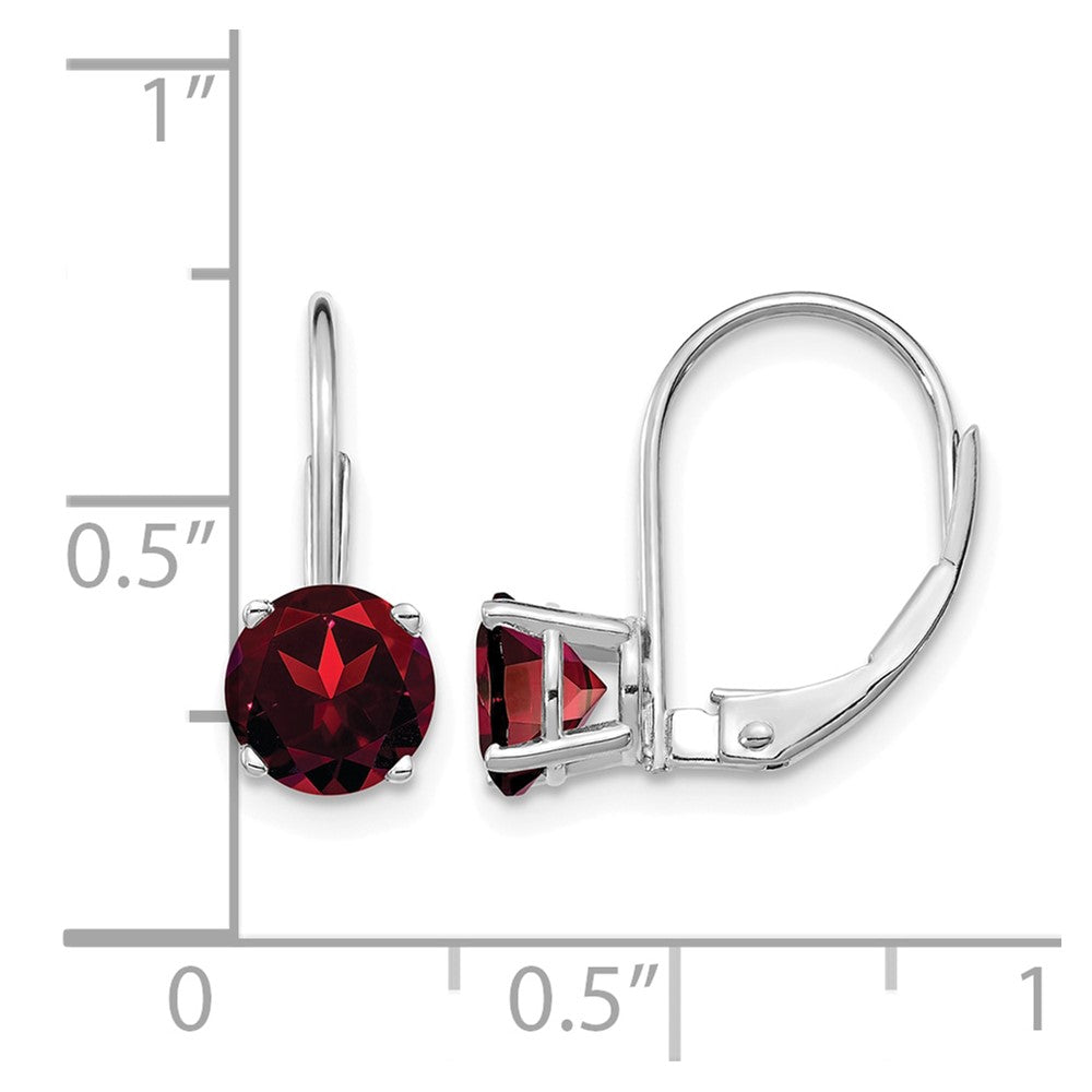14k White Gold 6mm Garnet Leverback Earrings