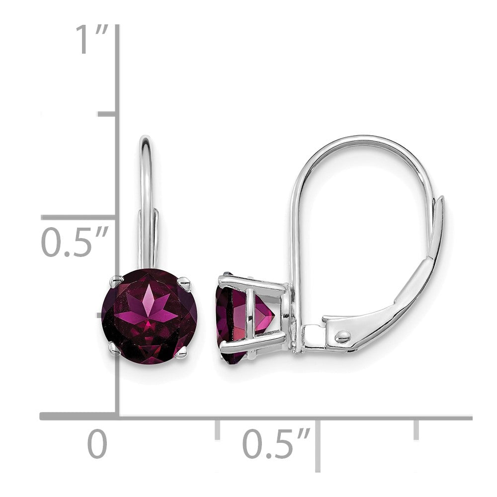 14k White Gold 6mm Rhodolite Garnet Leverback Earrings