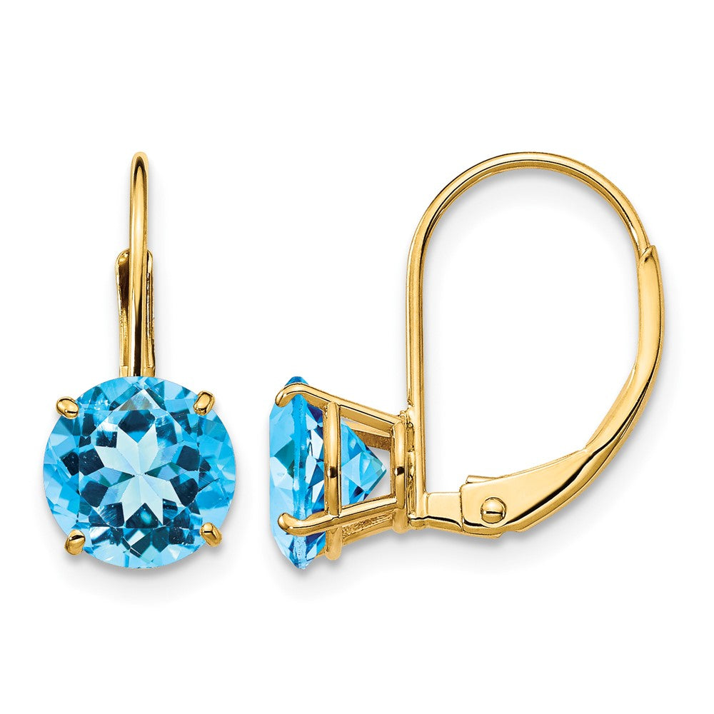 14k 7mm Blue Topaz Leverback Earrings
