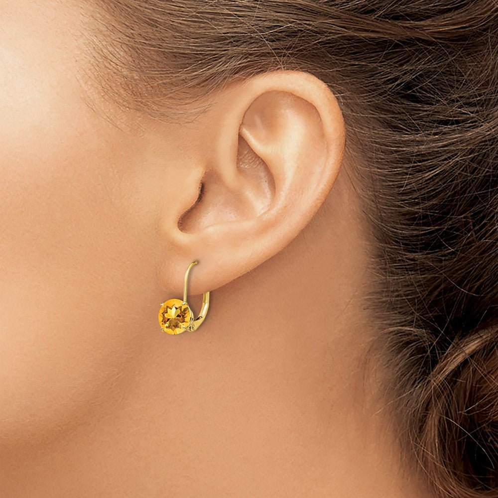 14k 7mm Citrine Leverback Earrings
