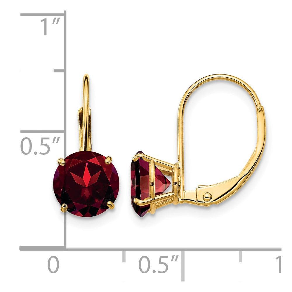 14k Garnet Round Leverback Earrings