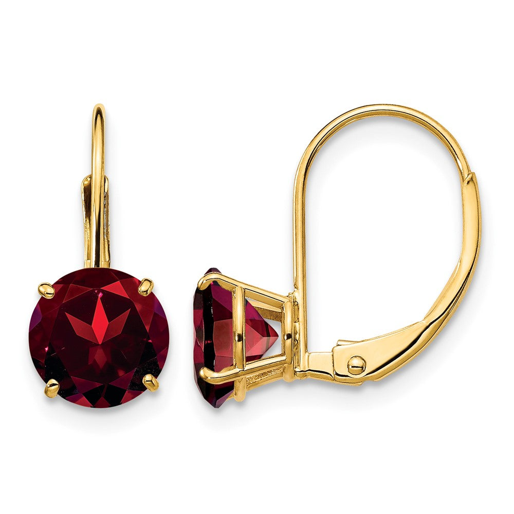 14k Garnet Round Leverback Earrings