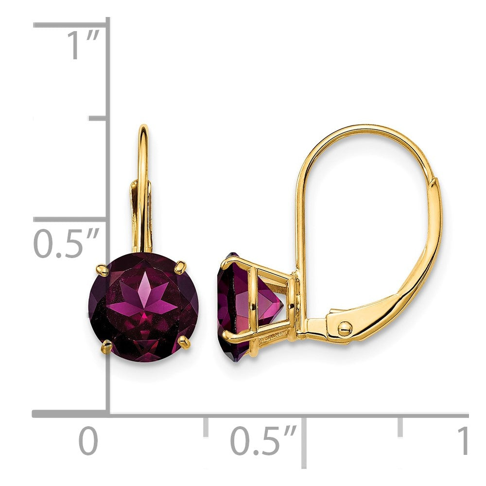 14k 7mm Rhodolite Garnet Leverback Earrings