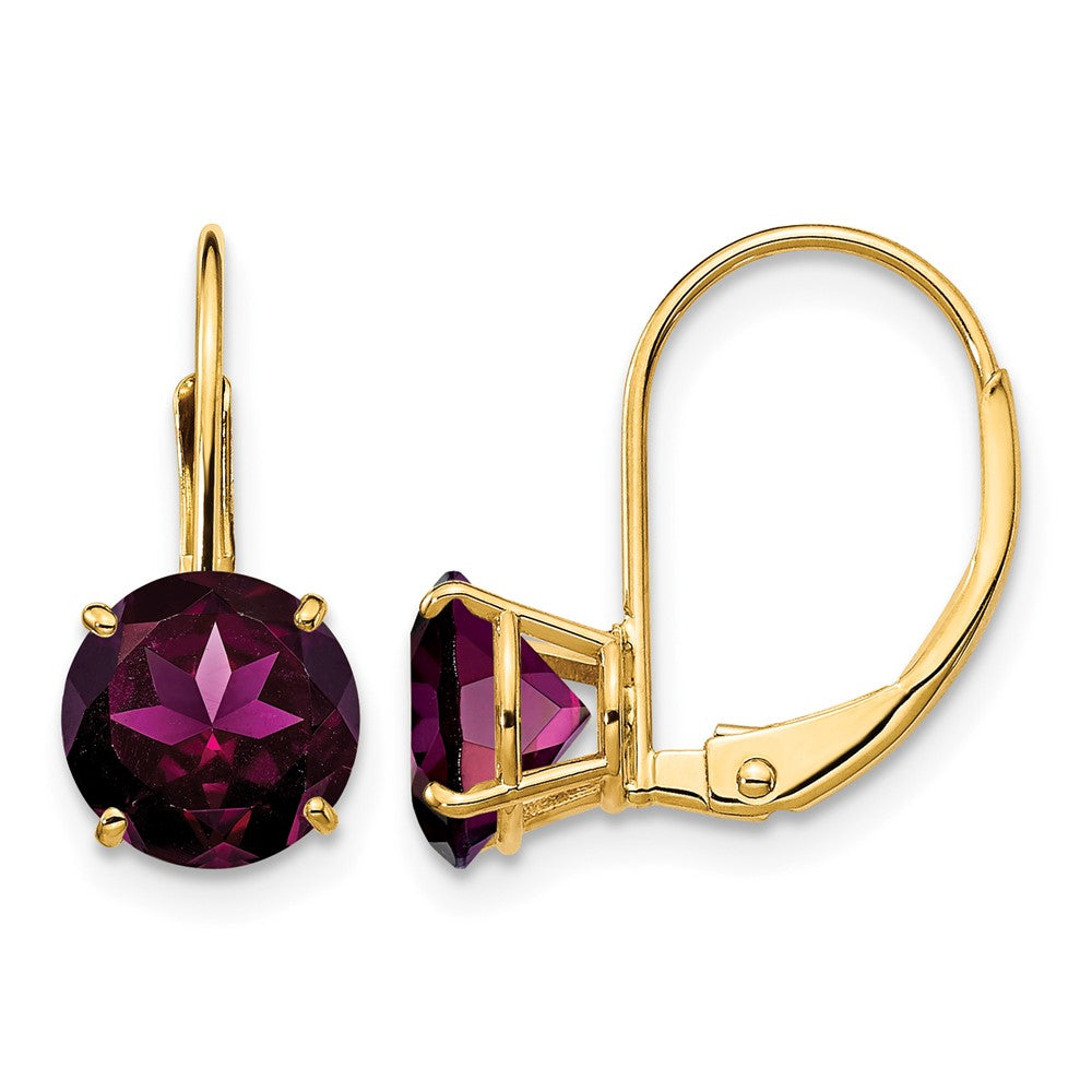 14k 7mm Rhodolite Garnet Leverback Earrings