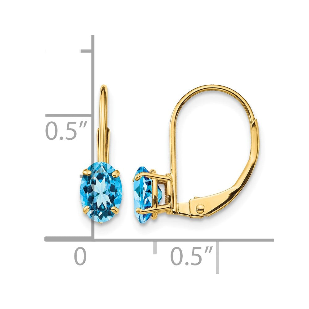 14k 6x4mm Oval Blue Topaz Leverback Earrings