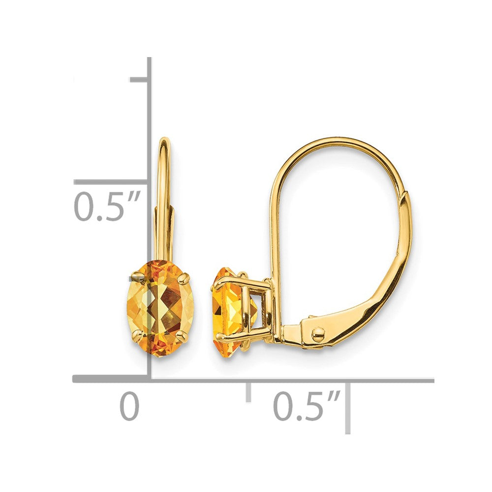 14k 6x4mm Oval Citrine Leverback Earrings