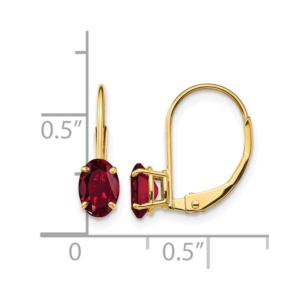 14k 6x4mm Oval Created Ruby Leverback Earrings