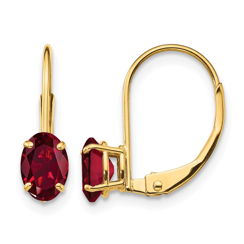 14k 6x4mm Oval Created Ruby Leverback Earrings