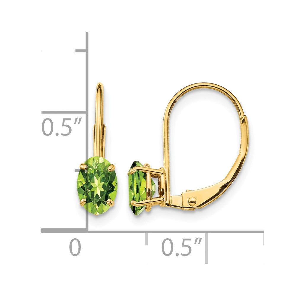 14k 6x4mm Oval Peridot Leverback Earrings