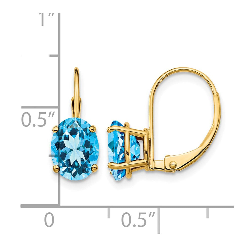 14k 8x6mm Oval Blue Topaz Leverback Earrings