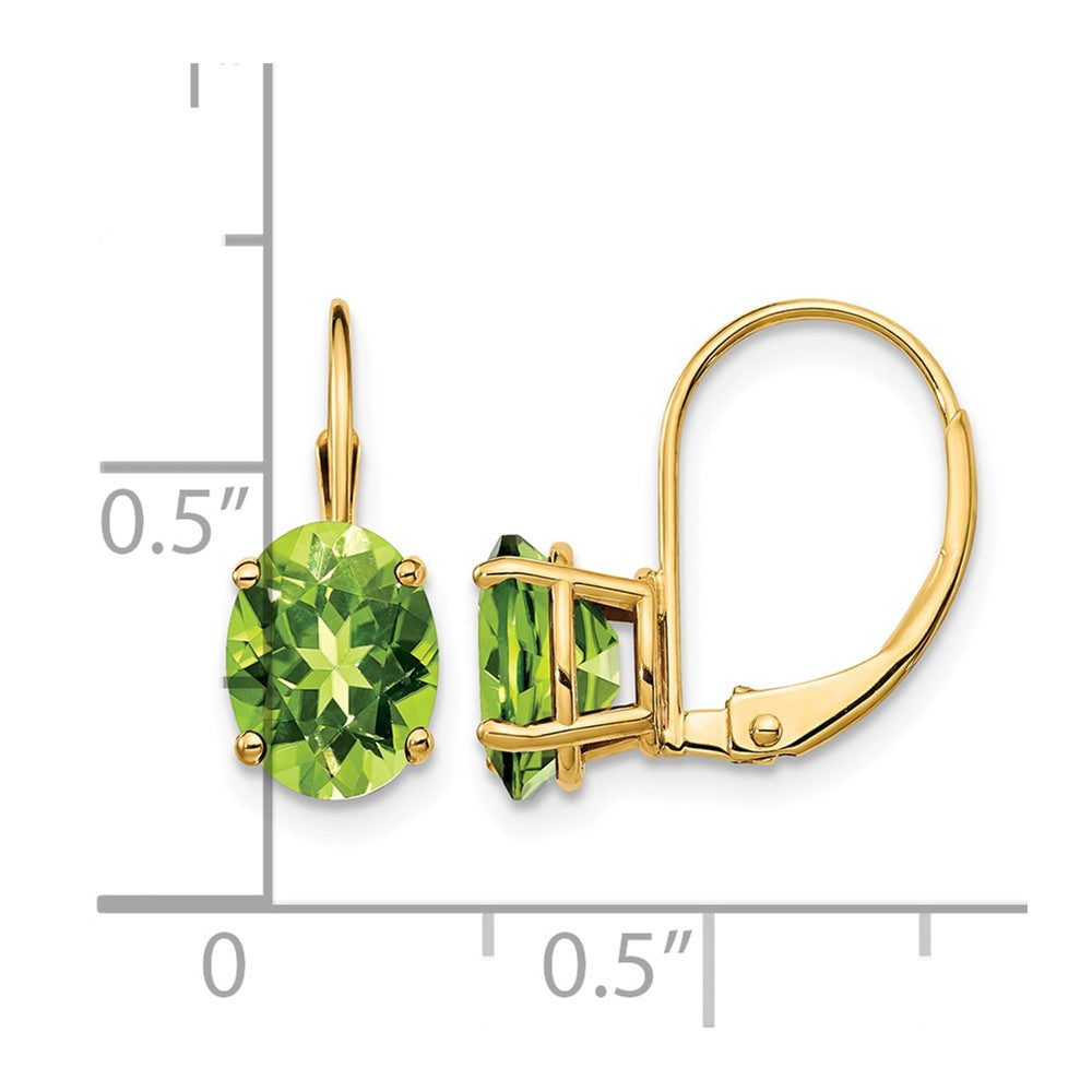 14k 8x6mm Oval Peridot Leverback Earrings