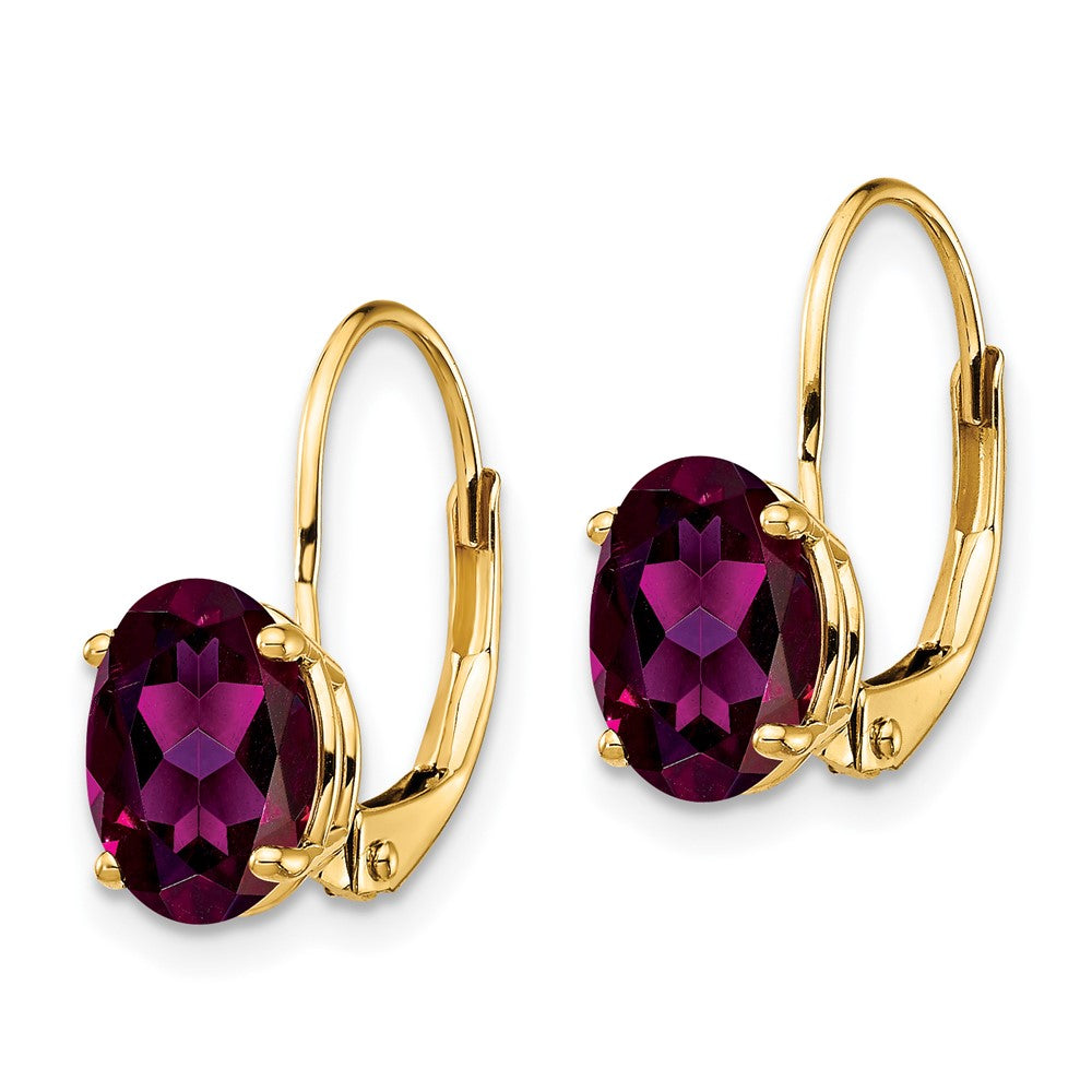 14k 8x6mm Oval Rhodolite Garnet Leverback Earrings