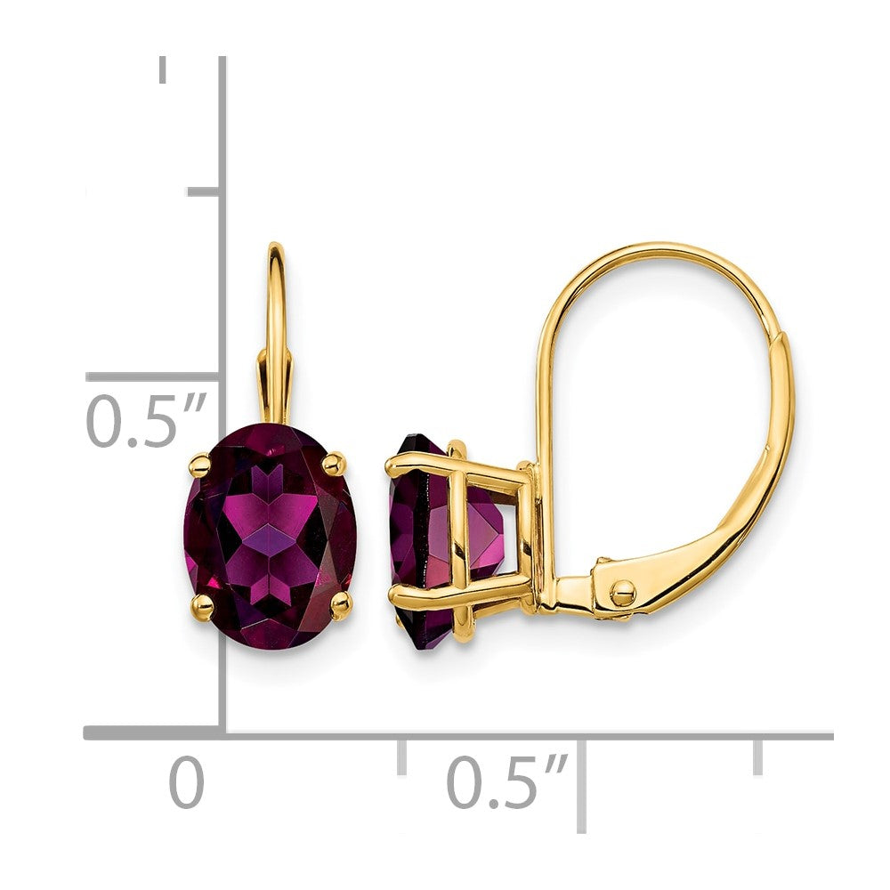 14k 8x6mm Oval Rhodolite Garnet Leverback Earrings