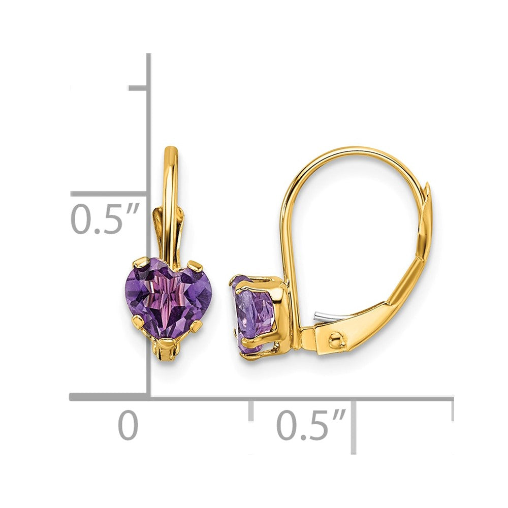 14k 5mm Heart Amethyst Leverback Earrings