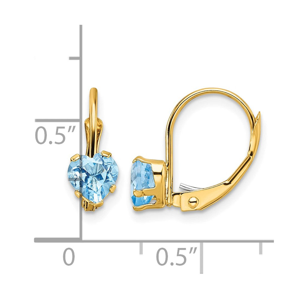 14k 5mm Heart Blue Topaz Leverback Earrings