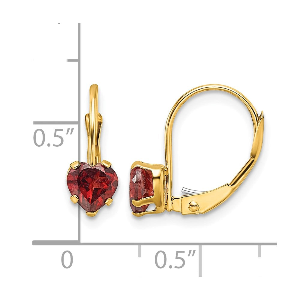 14k 5mm Heart Garnet Leverback Earrings
