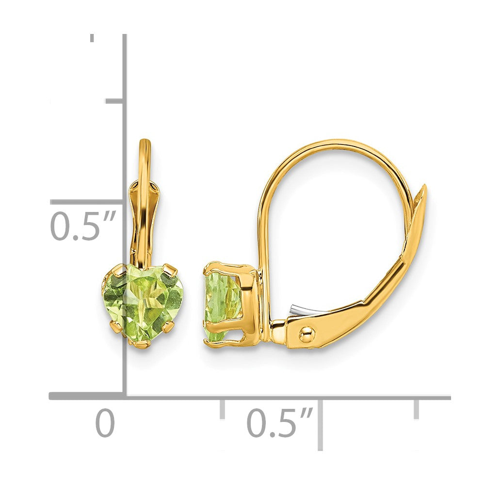 14k 5mm Heart Peridot Leverback Earrings