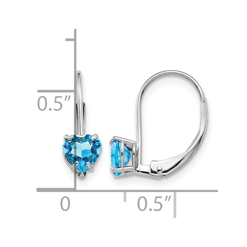 14k White Gold 5mm Heart Blue Topaz Leverback Earrings