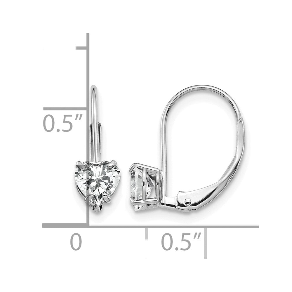 14k White Gold 5mm Heart Cubic Zirconia Leverback Earrings
