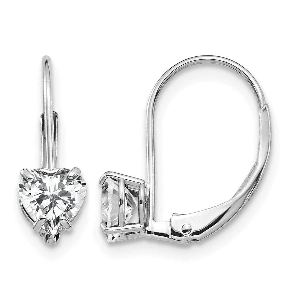 14k White Gold 5mm Heart Cubic Zirconia Leverback Earrings