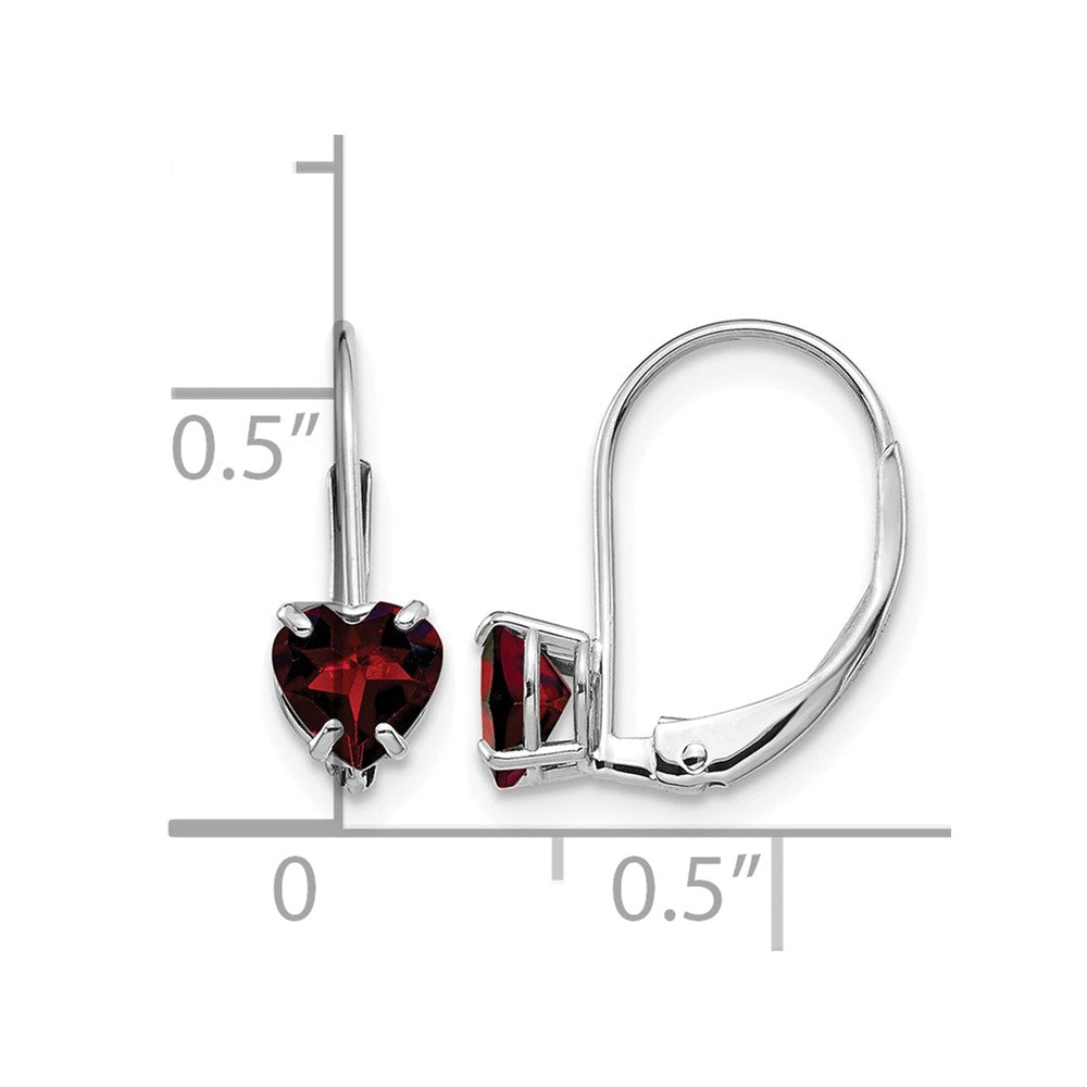 14k White Gold 5mm Heart Garnet Leverback Earrings