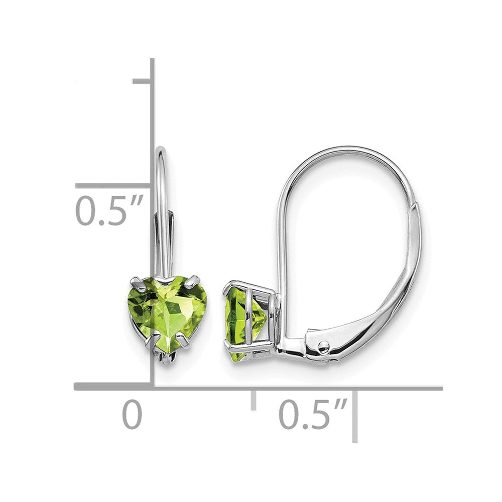 14k White Gold 5mm Heart Peridot Leverback Earrings