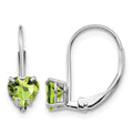 14k White Gold 5mm Heart Peridot Leverback Earrings