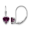 14k White Gold 5mm Heart Rhodolite Garnet Leverback Earrings