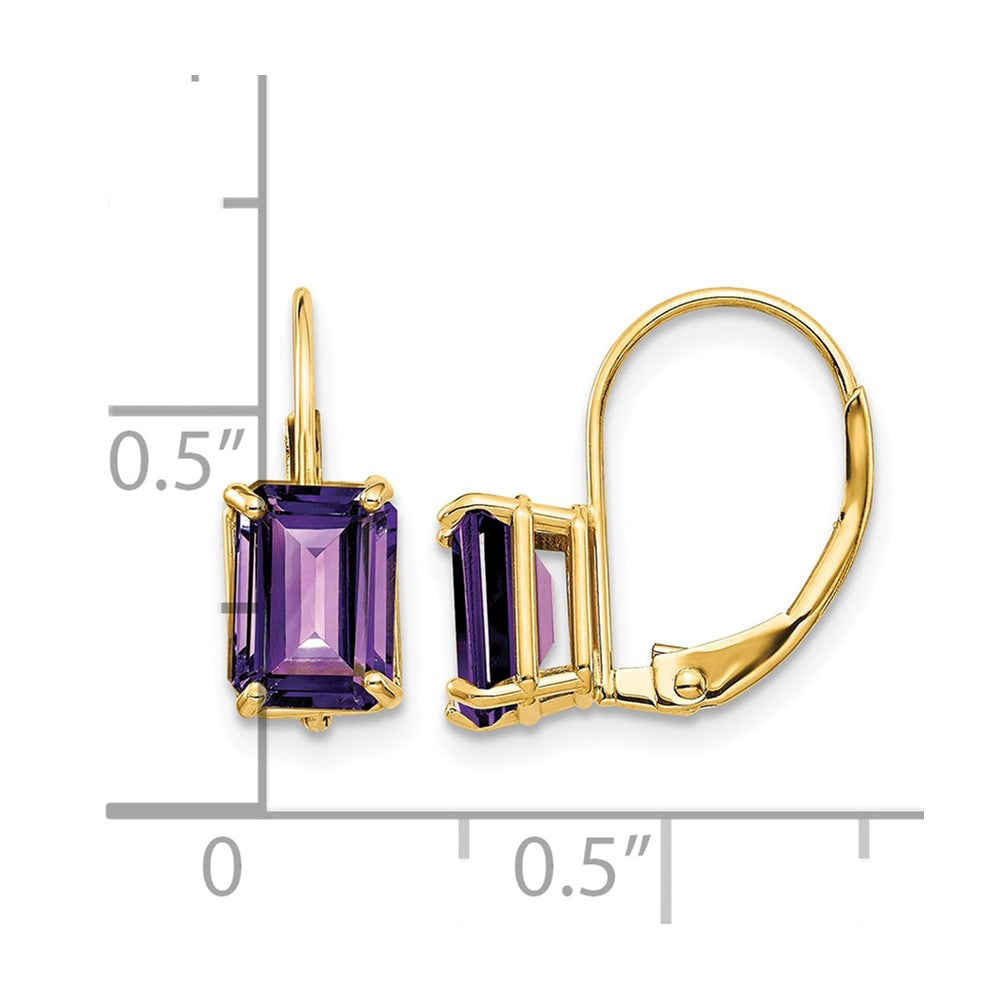 14k 7x5mm Emerald Cut Amethyst Leverback Earrings