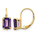 14k 7x5mm Emerald Cut Amethyst Leverback Earrings