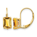 14k 7x5mm Emerald Cut Citrine Leverback Earrings