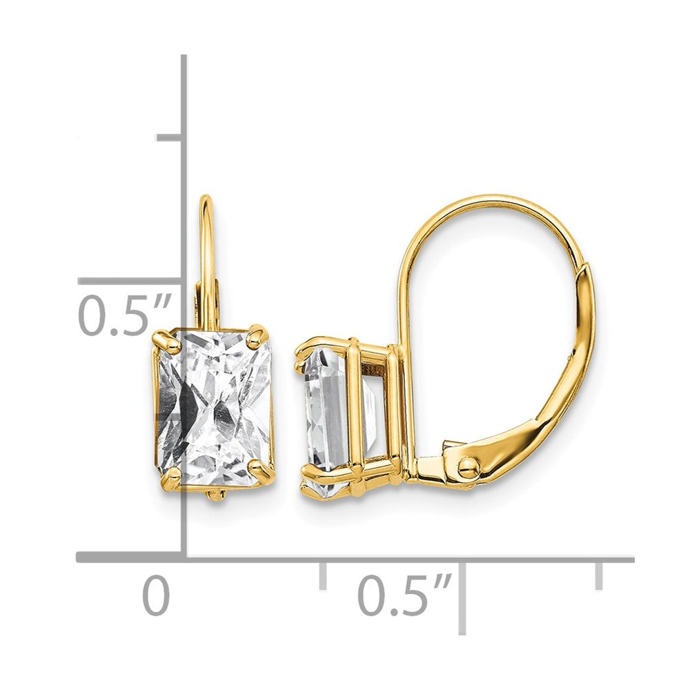 14k 7x5mm Emerald Cut Cubic Zirconia Leverback Earrings