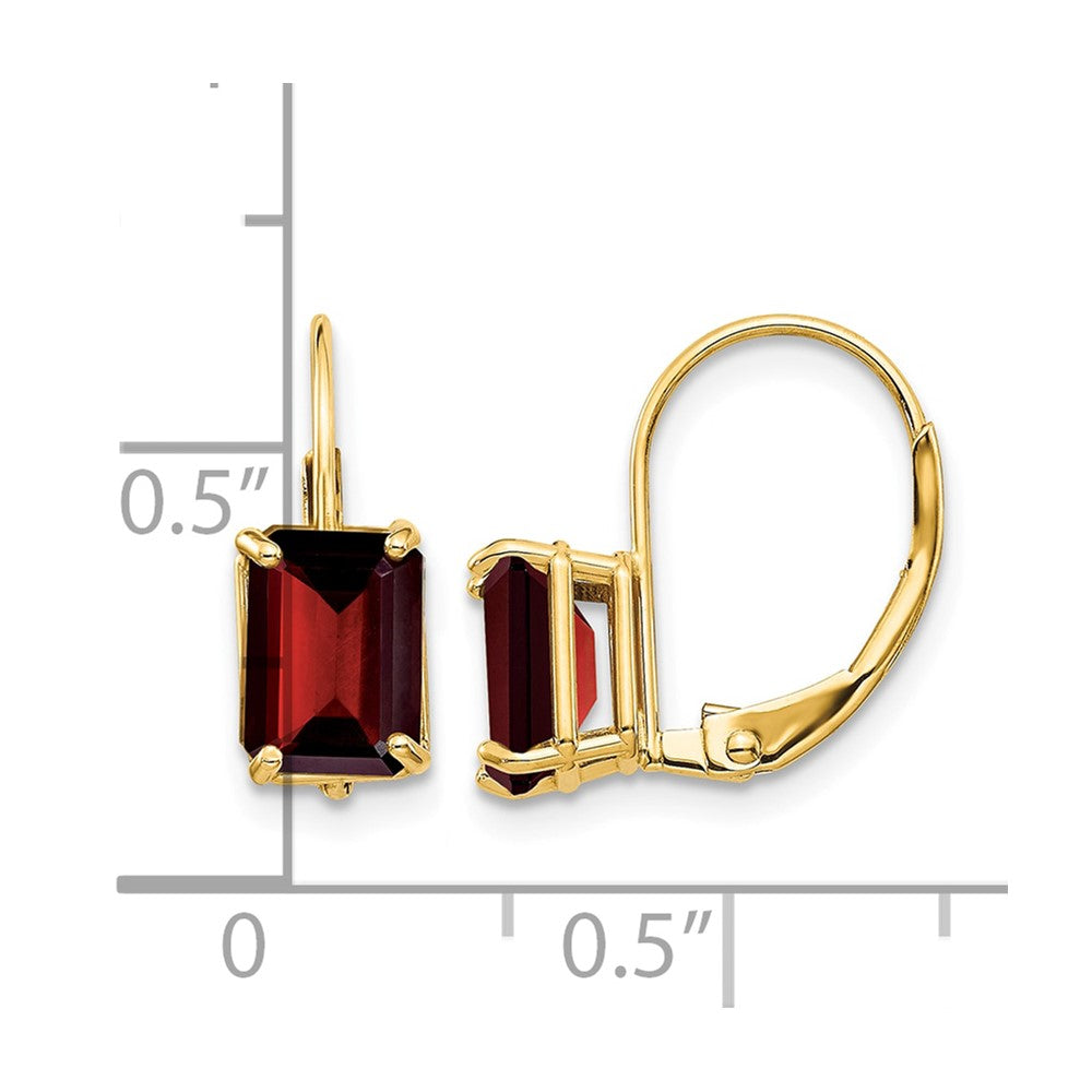 14k 7x5mm Emerald Cut Garnet Leverback Earrings