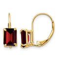 14k 7x5mm Emerald Cut Garnet Leverback Earrings