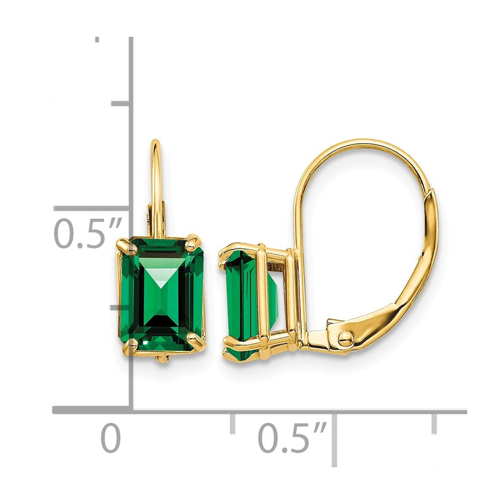 14k 7x5mm Emerald Cut Mount St. Helens Leverback Earrings