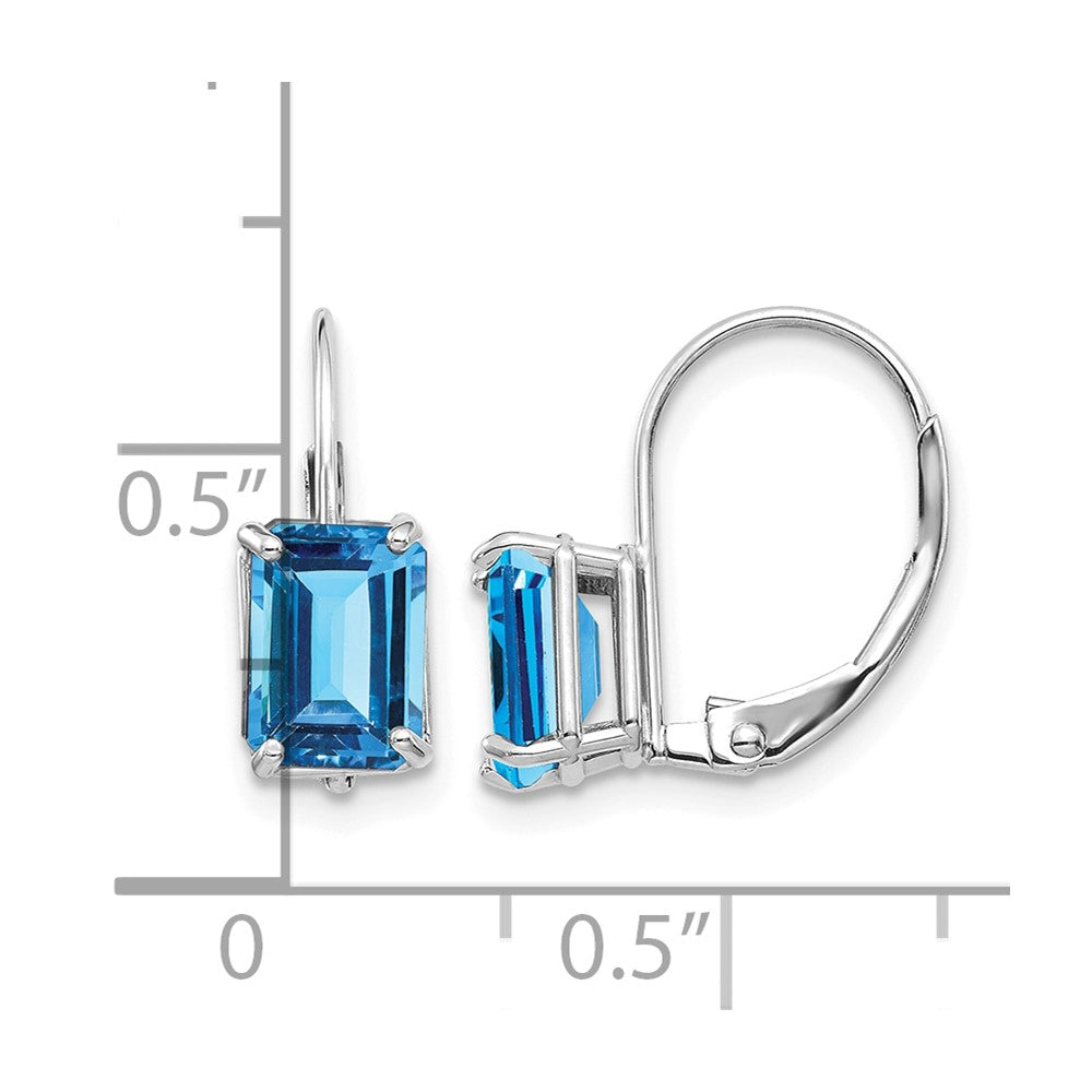 14k White Gold 7x5mm Emerald Cut Blue Topaz Earrings