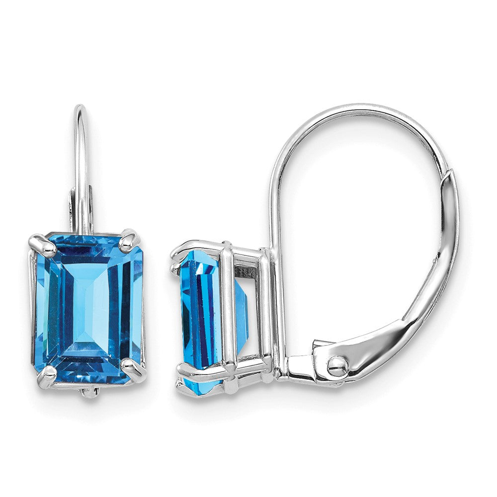 14k White Gold 7x5mm Emerald Cut Blue Topaz Earrings