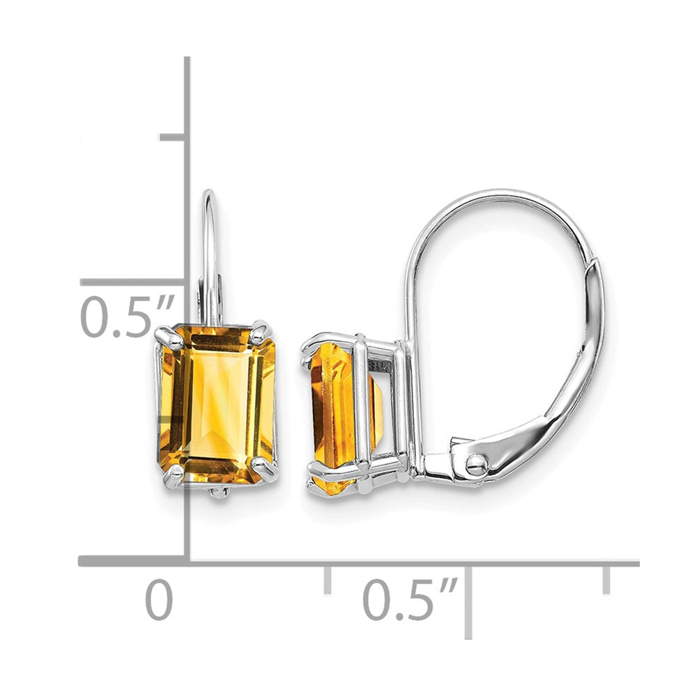 14k White Gold 7x5mm Emerald Cut Citrine Earrings