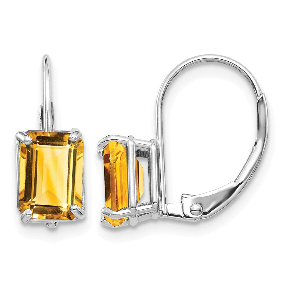 14k White Gold 7x5mm Emerald Cut Citrine Earrings