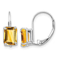 14k White Gold 7x5mm Emerald Cut Citrine Earrings