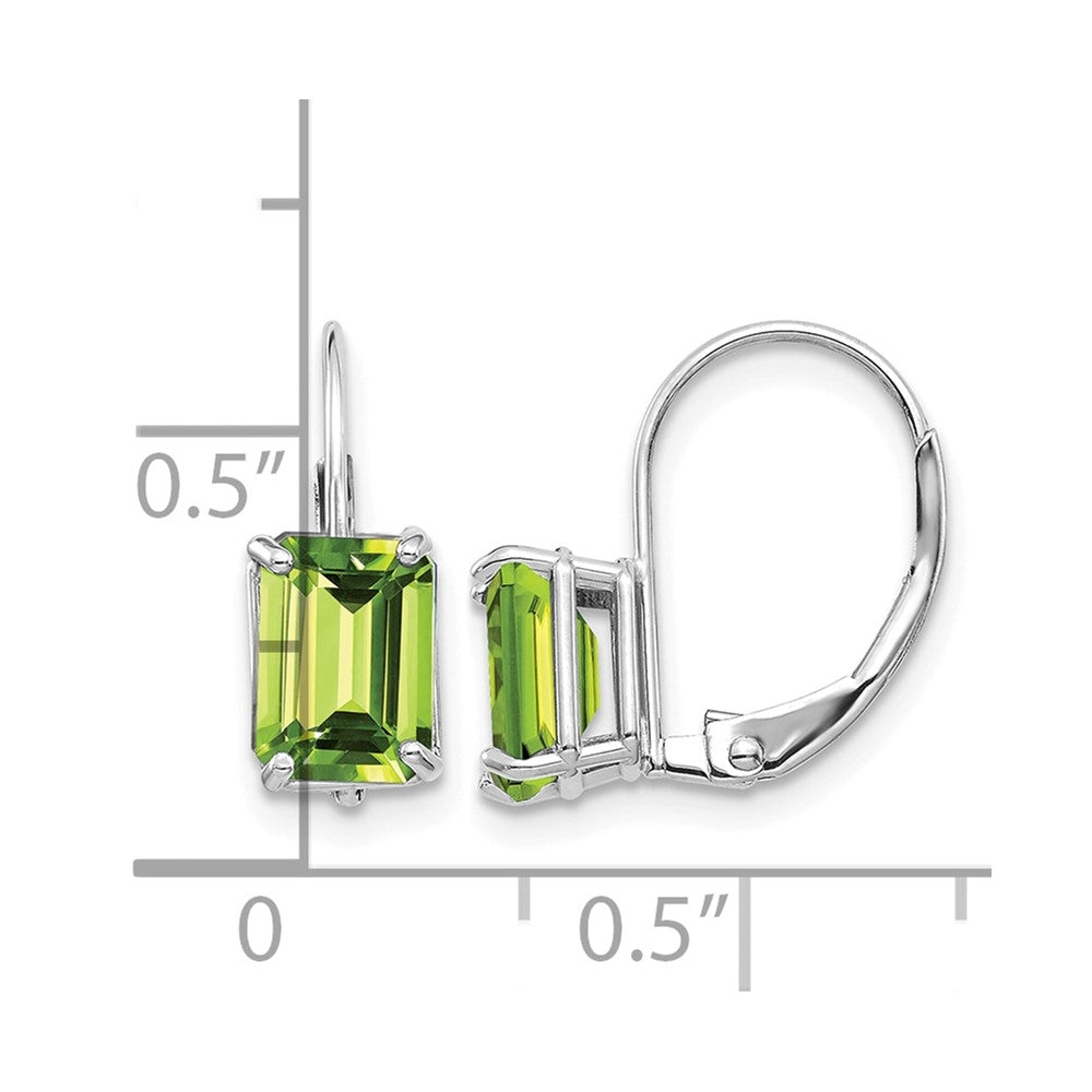 14k White Gold 7x5mm Emerald Cut Peridot Leverback Earrings
