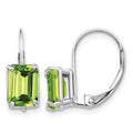 14k White Gold 7x5mm Emerald Cut Peridot Leverback Earrings