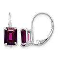 14k White Gold 7x4 Emerald Cut Rhodolite Garnet Leverback Earrings