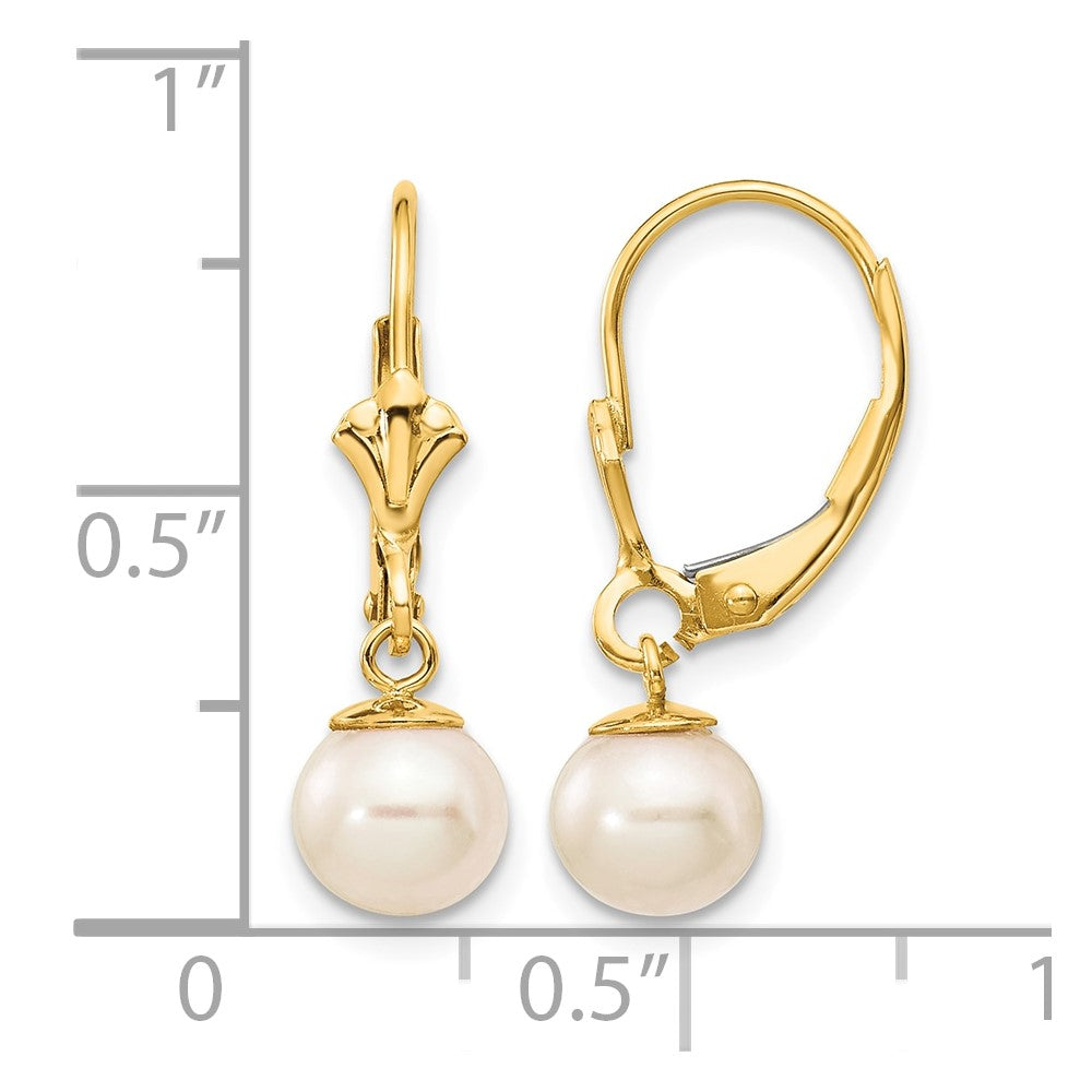 14K 6-7mm White Round Freshwater Cultured Pearl Leverback Earrings