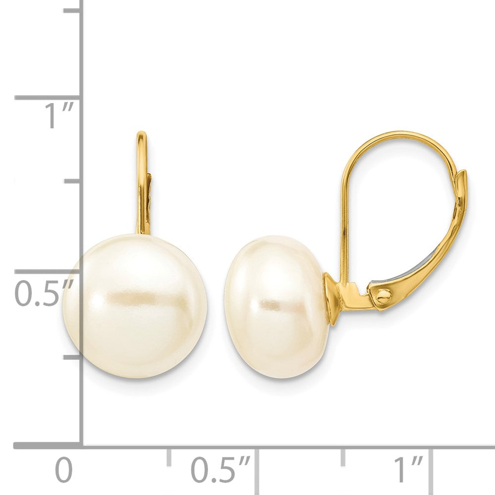 14K 10-11mm White Button Freshwater Cultured Pearl Leverback Earrings
